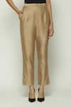 Shop_Abraham & Thakore_Beige Chanderi Plain Trouser  _at_Aza_Fashions