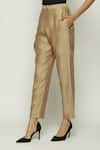 Abraham & Thakore_Beige Chanderi Plain Trouser  _Online_at_Aza_Fashions