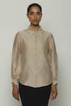 Buy_Abraham & Thakore_Beige Chanderi Solid Shirt Collar _at_Aza_Fashions