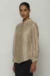 Abraham & Thakore_Beige Chanderi Solid Shirt Collar _Online_at_Aza_Fashions
