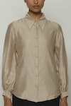 Shop_Abraham & Thakore_Beige Chanderi Solid Shirt Collar _Online_at_Aza_Fashions