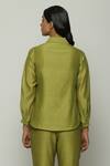 Shop_Abraham & Thakore_Green Chanderi Solid Shirt Collar _at_Aza_Fashions