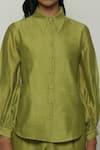 Abraham & Thakore_Green Chanderi Solid Shirt Collar _at_Aza_Fashions