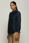 Shop_Abraham & Thakore_Blue Chanderi Plain Shirt Collar _Online_at_Aza_Fashions