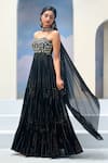 Silky Bindra x AZA_Black Georgette Embroidery Stars Sweetheart Yamir Bodice Anarkali With Dupatta_Online