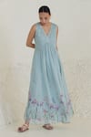 Buy_Surmaye_Blue Handwoven Organza Silk Modal Handmade Playful Surprises Dress  _at_Aza_Fashions