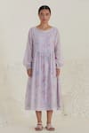 Surmaye_Purple Handwoven Organza Silk Modal Handmade Watercolor Dreamy Dress  _Online_at_Aza_Fashions