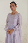 Buy_Surmaye_Purple Handwoven Organza Silk Modal Handmade Watercolor Dreamy Dress  _Online_at_Aza_Fashions