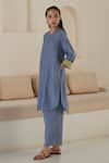 Buy_Surmaye_Blue Handwoven Silk Modal Endless Laughter Kurta And Pant Set  _Online_at_Aza_Fashions