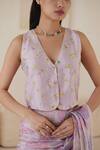 Shop_Surmaye_Pink Handwoven Mulberry Silk Printed Sisterhood Sonnet Pattern Blouse  _at_Aza_Fashions