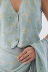 Buy_Surmaye_Blue Handwoven Mulberry Silk Printed Floral Sisterhood Sonnet Blouse _Online_at_Aza_Fashions