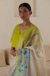 Buy_Surmaye_Green Handwoven Organza Silk Embroidery Scallop Fleeting Moments Blouse _Online_at_Aza_Fashions