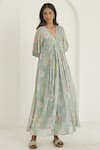 Buy_Surmaye_Green Handwoven Sooti Chanderi Handpainted Gratitude Pattern Dress _Online_at_Aza_Fashions