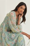 Shop_Surmaye_Green Handwoven Sooti Chanderi Handpainted Gratitude Pattern Dress _at_Aza_Fashions