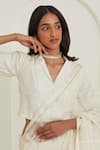 Buy_Surmaye_Ivory Handwoven Mulberry Silk Solid Shawl Collar Panache Blouse _at_Aza_Fashions