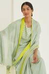 Surmaye_Green Handwoven Mulberry Silk Printed Rose Round Blouse _Online_at_Aza_Fashions