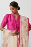 Buy_Surmaye_Pink Handwoven Mulberry Silk Plain Shawl Collar Panache Blouse _at_Aza_Fashions