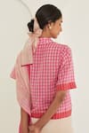 Surmaye_Pink Handwoven Handloom Cotton Silk Checks Notch Gingham Checkered Shirt Blouse _Online_at_Aza_Fashions