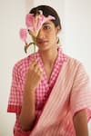 Shop_Surmaye_Pink Handwoven Handloom Cotton Silk Checks Notch Gingham Checkered Shirt Blouse _at_Aza_Fashions