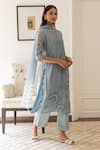 Buy_Vaayu_Blue Muslin Cotton Printed And Embroidered Linear Floral Kurta Set  _Online_at_Aza_Fashions