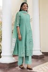 Buy_Vaayu_Green Muslin Cotton Printed And Embroidered Floral Kurta Pant Set  _Online_at_Aza_Fashions