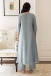 Shop_Vaayu_Blue Muslin Cotton Embroidered Thread Work Round Neck A-line Kurta And Pant Set _at_Aza_Fashions