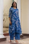 Buy_Vaayu_Blue Muslin Cotton Printed And Embroidered Layered Kurta & Pant Set  _at_Aza_Fashions