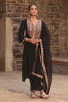 Buy_BAIRAAS_Black Kurta And Palazzo Crepe Hand Work Sequin Mastani Embellished Straight Set_at_Aza_Fashions