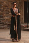 Shop_BAIRAAS_Black Kurta And Palazzo Crepe Hand Work Sequin Mastani Embellished Straight Set_at_Aza_Fashions