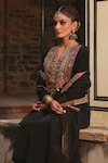 BAIRAAS_Black Kurta And Palazzo Crepe Hand Work Sequin Mastani Embellished Straight Set_at_Aza_Fashions