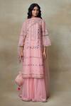 Buy_SHASHA GABA_Pink Cotton, Silk Organza, Muslin Embroidery, Lotus Floral Kurta Skirt Set _at_Aza_Fashions