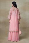Shop_SHASHA GABA_Pink Cotton, Silk Organza, Muslin Embroidery, Lotus Floral Kurta Skirt Set _at_Aza_Fashions
