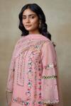 SHASHA GABA_Pink Cotton, Silk Organza, Muslin Embroidery, Lotus Floral Kurta Skirt Set _at_Aza_Fashions
