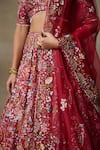 SHASHA GABA_Red Organza, Chanderi Floral Zardozi Embroidered Bridal Lehenga Set _Online_at_Aza_Fashions