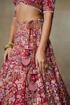 Shop_SHASHA GABA_Red Organza, Chanderi Floral Zardozi Embroidered Bridal Lehenga Set _Online_at_Aza_Fashions
