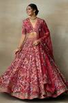 SHASHA GABA_Red Organza, Chanderi Floral Zardozi Embroidered Bridal Lehenga Set _at_Aza_Fashions