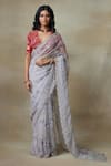 Buy_SHASHA GABA_Grey Chamudi Silk Embroidered Resham Scallop Border Saree With Blouse  _at_Aza_Fashions