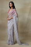 SHASHA GABA_Grey Chamudi Silk Embroidered Resham Scallop Border Saree With Blouse  _Online_at_Aza_Fashions