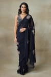 Buy_SHASHA GABA_Black Silk Organza Embroidered Floral Cluster Saree With Blouse  _at_Aza_Fashions