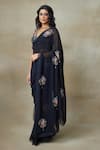 SHASHA GABA_Black Silk Organza Embroidered Floral Cluster Saree With Blouse  _Online_at_Aza_Fashions