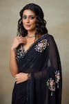 Shop_SHASHA GABA_Black Silk Organza Embroidered Floral Cluster Saree With Blouse  _Online_at_Aza_Fashions