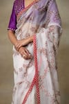 SHASHA GABA_White Silk Organza Hand Embroidered Pathways Motifs Saree With Blouse  _at_Aza_Fashions