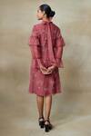 Shop_SHASHA GABA_Wine Silk Organza Embroidery, Sequins, Beads High Layered Frill Sleeve Dress _at_Aza_Fashions