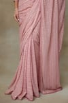 Buy_SHASHA GABA_Pink Chanderi Hand Embroidered Floral V Neck Sequin Saree With Blouse  _Online_at_Aza_Fashions