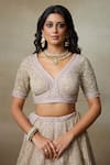 Buy SHASHA GABA Beige Chanderi, Silk Organza, Cotton Mandala Embroidered Bridal Lehenga Set Buy_SHASHA GABA_Beige Chanderi, Silk Organza, Cotton Mandala Embroidered Bridal Lehenga Set