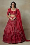 Buy_SHASHA GABA_Red Silk Organza, Canvas Stones, Embroidery, Swarovski Bridal Lehenga Set _at_Aza_Fashions