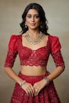 Buy_SHASHA GABA_Red Silk Organza, Canvas Stones, Embroidery, Swarovski Bridal Lehenga Set _Online_at_Aza_Fashions