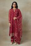Buy_SHASHA GABA_Maroon Silk Organza Embroidered Floral Round Thread Kurta Pant Set _at_Aza_Fashions