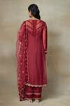 Shop_SHASHA GABA_Maroon Silk Organza Embroidered Floral Round Thread Kurta Pant Set _at_Aza_Fashions