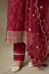 SHASHA GABA_Maroon Silk Organza Embroidered Floral Round Thread Kurta Pant Set _Online_at_Aza_Fashions